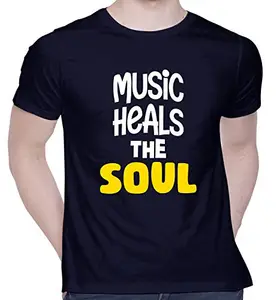 CreativiT Graphic Printed T-Shirt for Unisex Music Heals The Soul_Graphics Tshirt | Casual Half Sleeve Round Neck T-Shirt | 100% Cotton | D00566-38_Navy Blue_XXX-Large