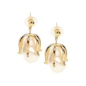 SOHI Women's The Bud Drop Earrings For Casual Wear | California Gold Colour | Alloy Material | Push Back Closure | Artificial Pearl Earrings | Fashion Drop Earrings For Women & Girls