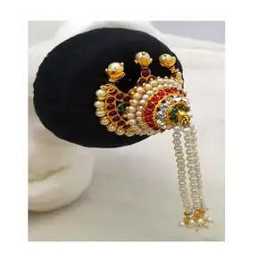 Andal Kondai Full Red With White Kempstones With Decorative Hair Ring Ethnic Hair Accessory For Bridal, Bharatanatyam Traditional Hair Styal (AD:00125)
