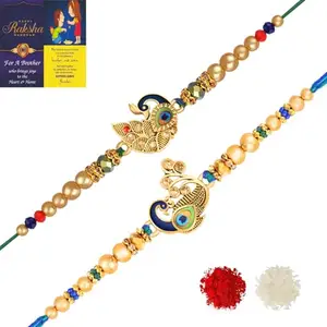 De Marquis 2 Rakhi Set, Roli-Chawal Pack with Best Wishes Greeting Card, Rakhi for Brother Happy Rakshabandhan