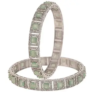 Ratnavali Jewels Silver Plated CZ Mint American Diamond Wedding Designer Traditional Kada Latest Bangles Set for Women/Girls