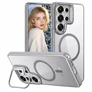 VONZEE Compatible for Samsung S26 Ultra 5G Case, Compatible with MagSafe, Military-Grade Protective Case, Built-in Stash Stand Phone Case, Scratch-Resistant Back Cover, Classic Series|Clear Grey