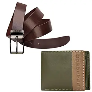 HORNBULL Gift Hamper for Men | Olive Wallet and Brown Belt Mens Combo Gift Set | Leather Wallets for Men | Men's Wallet BWN45157