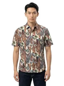 BULLMER Trendy Regular Fit Cotton Blend Printed Casual Half Sleeve Zipper Shirt for Men | Stylish Men’s Casual Shirts | Shirts for Men