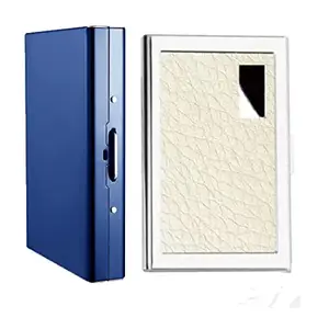 Stealodeal 6 Slot White Leather with 8 Slot Blue RFID Blocking (Unisex) Card Holder (Combo of 2)