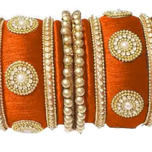 pratthipati's Silk Thread Bangles Plastic Bangle Set For Women & Girls (Orange 2)