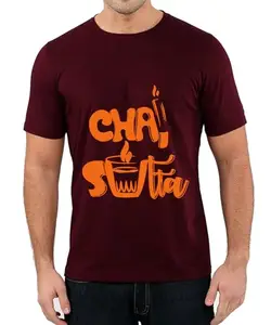 Caseria Men's Cotton Graphic Printed Half Sleeve T-Shirt - Chai Sutta (Maroon, XXL)