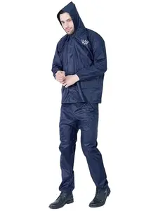 Rain Wear suit for Men and women Waterproof with Adjustable Hood,Waterproof Rainwear Suit with Polyester Jacket, Pants and Carrying Pouch-Blue,RSW06