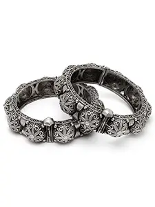 Karatcart Oxidised Silver Antique Dome Shape Openable Bangle for Women