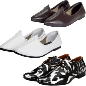 Vitoria Shoes for Men | Shoes for Men with PU Sole | Comfortable & Lightweight |Durable & Trendy Design | Color : Black-Silver-White-Brown | Size : 9, FP_BG_BlkSlvrLace_3001BrwnWht_9