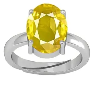 JAGDAMBA GEMS 3.00 Carat Yellow Sapphire Stone Adjustable Ring Original and Certified Natural Pukhraj Unheated and Untreated Gemstone Free Size Anguthi for Men and Women