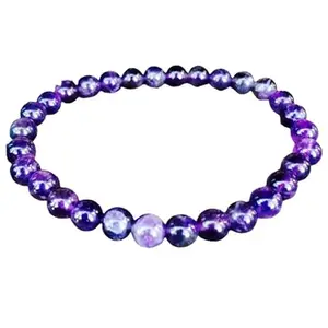 RRJEWELZ Natural Amethyst Round Shape Smooth Cut 8mm Beads 7.5 inch Stretchable Bracelet for Healing, Meditation, Prosperity, Good Luck | STBR_00413