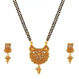 JFL - Jewellery for Less Traditional Ethnic One Gram Gold Plated Spiral Diamond Designer Mangalsutra With Earring For Women.…