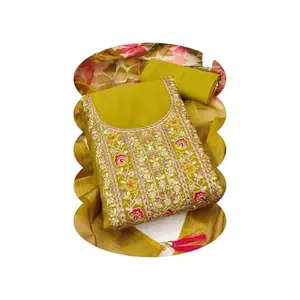 RAJMALA FASHION RAJMALA Women's Heavy Cotton Thread & Sequence Embroidery Work Unstitched Salwar Suit Dress Material With Chanderi Sequence Work Dupatta (Free Size)