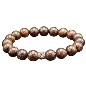 RRJEWELZ 10mm Natural Gemstone Bronzite Round shape Smooth cut beads 7 inch stretchable bracelet for women. | STBR_RR_W_02373