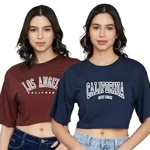 TREND LEVEL Stylish Women Crop Top with Short Sleeves |Trendy Tshirt for Office Wear/Casual Wear/Girls(Pack of 2 (Crop Tshirt TL088-TL089) Brown