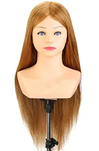 OSEN Real Human Hair Shoulder Dummy For Hair Practice all purpose With Clamp Stand | Hair Dummy for Hair Styling Practice Spl For Dye/Tong/Braiding/ (Dark Golden)