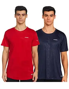 Charged Active-001 Camo Jacquard Round Neck Sports T-Shirt Red Size Large And Charged Play-005 Interlock Knit Geomatric Emboss Round Neck Sports T-Shirt Navy Size Large