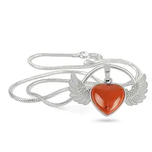 Reiki Crystal Products Red Jasper Pendant, Natural Crystal Stone Angel Wings Heart Shape Pendant/Locket with Metal Chain Pendant Size 25 mm