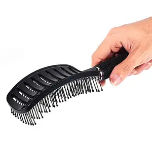 ANGGREK Vent Brush Anti-Static Curved Vent Hair Comb Massager Hair Brush Flex Styling Blow Drying Glide Salon Hairdressing Tool for Hair Detangler (Black)