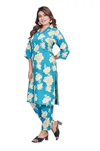 AKSHAR TEXTILES Women Floral Printed Straight Kurta Pant Co-Ord Set – Rayon Ethnic Kurti with Matching Pants in Rama Color | Casual