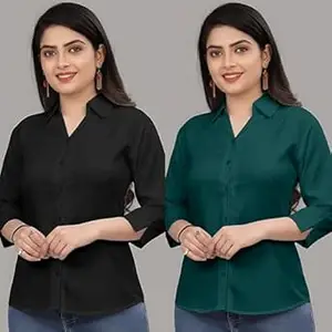 Formal Cotton Blend Shirt for Women with 3/4 Sleeve for Casual Wear Combo of 2