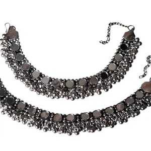 Beautiful Mirror Silver Anklets in Oxidized Metal Finish
