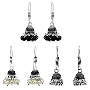 Buy Jewelopia Silver Oxidised Jhumki Earrings Combo German Silver