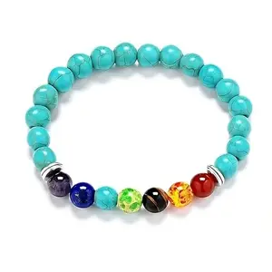 Sukhad Turquoise Synthetic Bracelet 7 Chakra Head Crystal Stone Bracelet for for Women, Ladies, Boys & Mens Reiki Healing and Crystal Healing Stones (Color : Multi)