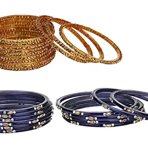Colorful Glass Bangles/Kada Set Combo Ornamented With Colourful Chips & Beads_D977 (AkBang2-JC1.a_bang)