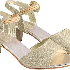 Shoetopia Women's & Girl's Golden Glitter Bow Detail Block Heels