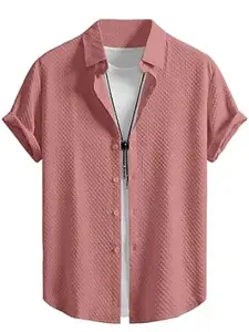 WIZOON Shirt for Men | Half Sleeves | Men’s Black Textured | Cotton Blend Shirts | Casual Shirt's | Spread Collar | Short Sleeves | Regular Fit