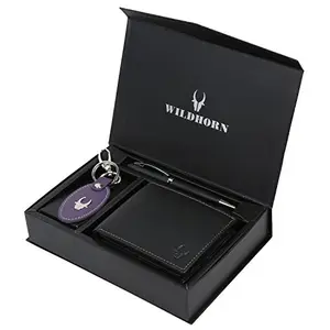 WildHorn Leather Men's Black Wallet Combo