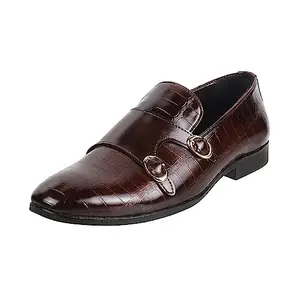 Mochi Men's Brown Double Monk Stylish Dressy Leather Shoes UK/10 EU/44 (19-243)