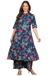 rytras Women's Pure Cotton Printed A-Line Kurta Set with Palazzo Pants|Ethnic wear|Kurti Set for Women