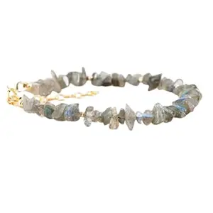 LKBEADS Rose gold Plated Bracelet with Multicolor Rough Labradorite Beads – Uncut Chips 3-4mm – 7 inch Adjustable – For Men & Women|LK_STACK_04212