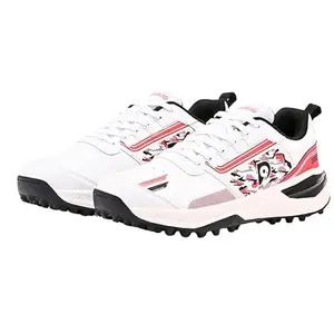 D9 DNINE Performer 1 Cricket Shoes with Rubber Studs | Size 11 UK | High-Grip Sole | Lightweight & Durable Professional Cricket Footwear | Breathable Design | Black/Red/White | for All Surfaces