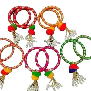 Arihant Arts and Craft Store Traditional Fabric Multicolor Latkan Bangle Set For Women | Pim pom and gota bangles (Pack Of 5 Pair) 1