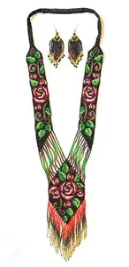 Handmade Vintage Glass Seed Bead Necklace - Unique Navajo Indo Western Style
