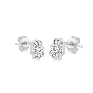 HIFLYER JEWELS 925 Sterling Silver Flower Stud Earrings with Natural White Diamonds | Elegant Floral Design | Jewelry for Women