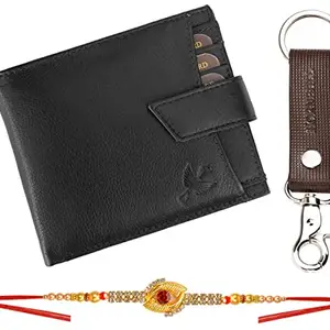 HORNBULL Rakhi Gift Hamper for Brother - Odense Black Men's Leather Wallet, Keyring and Rakhi Combo Set for Brother MW111