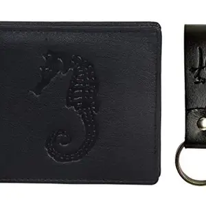 Hawai Sea Horse Men's Wallet Leather with Key Chain (LWFM282_Black)