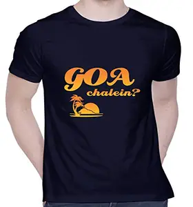 CreativiT Graphic Printed T-Shirt for Unisex goa chalein Tshirt | Casual Half Sleeve Round Neck T-Shirt | 100% Cotton | D00648-25_Navy Blue_Large