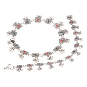 Efulgenz Floral Crystal Oxidized Anklet Multicolor Boho Ankle Bracelet Pair Jewelry for Women