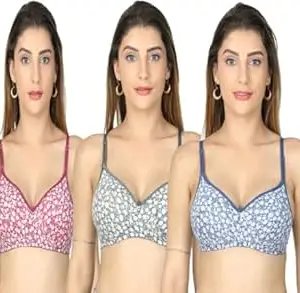 Imsa Moda Women's Cotton Lightly Padded Non-Wired Full Coverage Everyday Bra (Pack of 3) | Comfortable Multicolor Bra