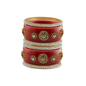 Vidhya Kangan Stone Stud Color Red Acrylic Bangle | Over Size | Plus size |For Woman and girlsChura Bangles Set for Wedding and Party (sku-ban24942)