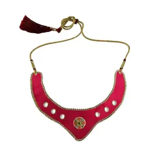 MAYA FASHION Multi Colour Kundun Stud Velvet Necklace Elegant Necklace for Girls & Women | Wedding | Festival All Occasions (Sku-nec6237)