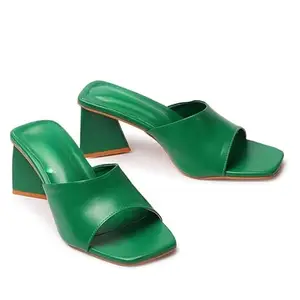 UUNDA Fashion Trending Triangle Design Casual Triangle Block Heel for Women & Girls (Green, 3)