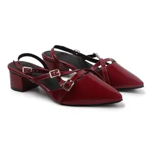 AUSTINE Women Stylish High Heels Sandals | Comfortable Block Heel Slip-On | Fashion Footwear for Women & Girls Maroon