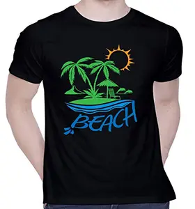 CreativiT Graphic Printed T-Shirt for Unisex Beach Tshirt | Casual Half Sleeve Round Neck T-Shirt | 100% Cotton | D00119-90_Black_XXX-Large